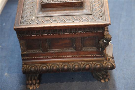 A 17th century Italian walnut casket, W.1ft 11in. D.1ft 4in. H.1ft 3.5in.